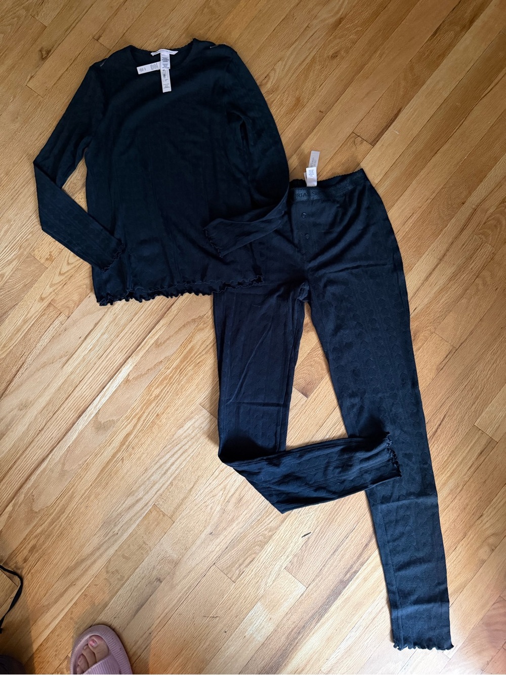 Victoria's Secret Black Ribbed Knit Lounge Set - Long Sleeve Top & Leggings